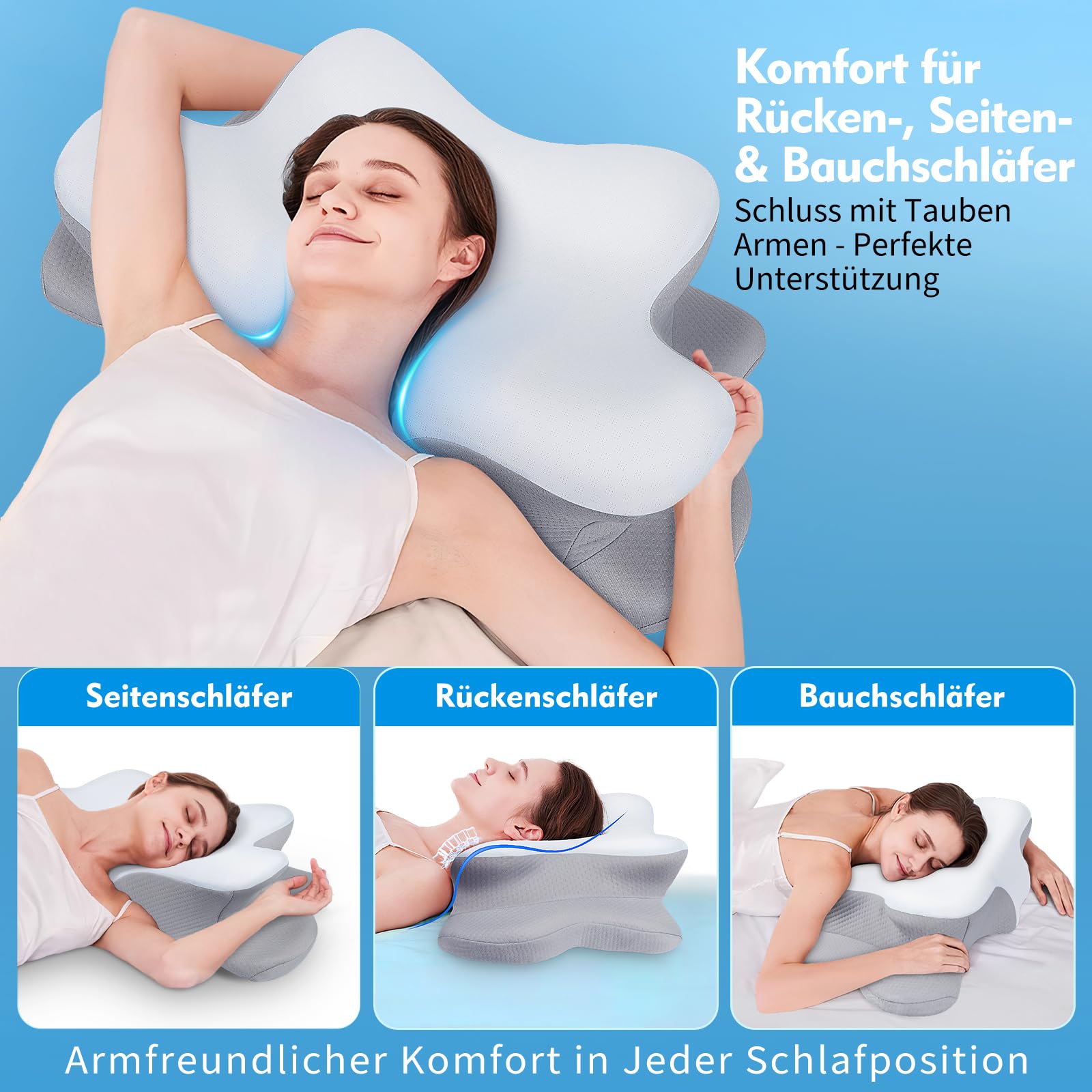 Cuscino per il dolore al collo – Cuscino ortopedico in memory foam, ergonomico e regolabile in altezza – Cuscino per libri per dormire sul lato, sulla schiena e sull'addome – con rivestimento