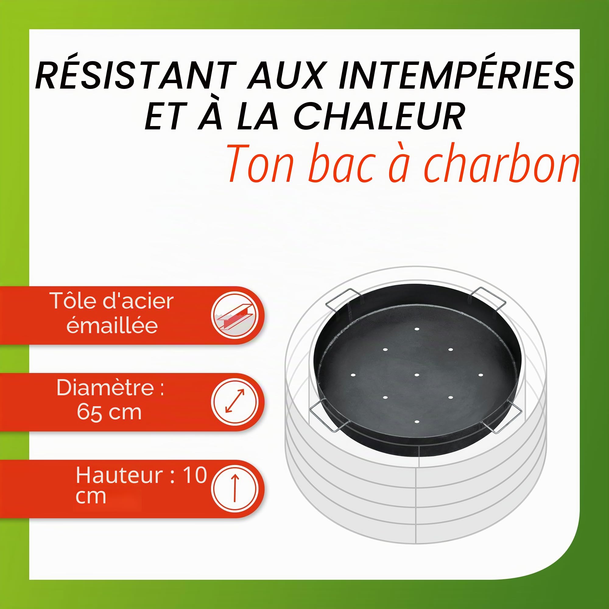 bellissa bac à Charbon émaillé - 95585 - barquette pour Grill en tôle d'acier émaillée pour Emplacement pour feu en gabionle - diamètre 65 cm, Hauteur 10 cm