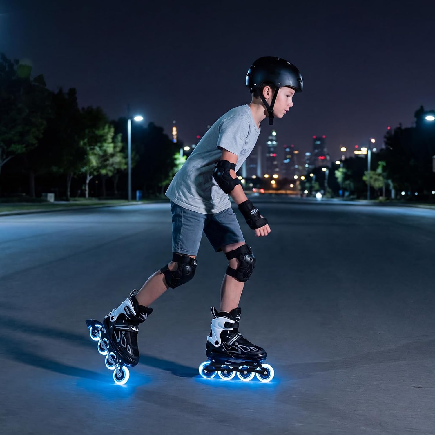 BABY JOY Inline Skates, 4 Sizes Adjustable Kids Roller Blades with Light-up Wheels for 5-14 Boys Girls Youth Children, Fun Illuminating Roller Skates for Indoor Outdoor Play