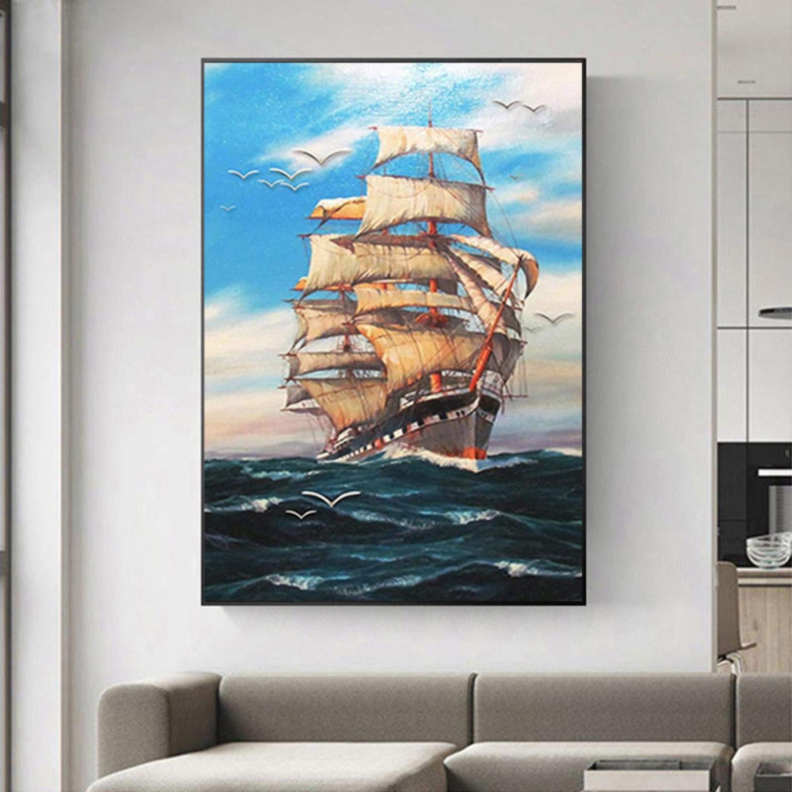 帆船絵画プリント Amazon.co.jp: 帆船の鳥青い空シースケーププリント絵画ボートの