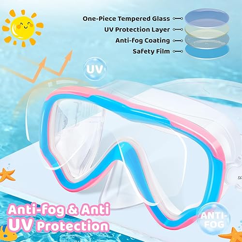 Miniatura 4 de Vvinca Gafas de esnórquel para niños, máscara de buceo, máscara de natación con cubierta de nariz y correa para niños y jóvenes de 6 a 14 años