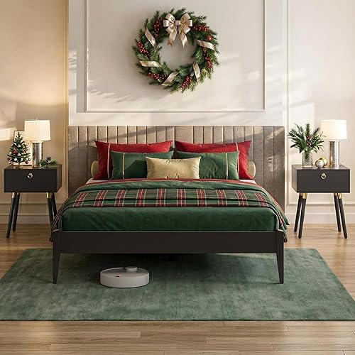 Miniatura 17 de Bme Dinkee Marco de cama característico de 15 pulgadas sin cabecero - Estilo moderno y minimalista con madera de acacia - 12 soportes de listones de