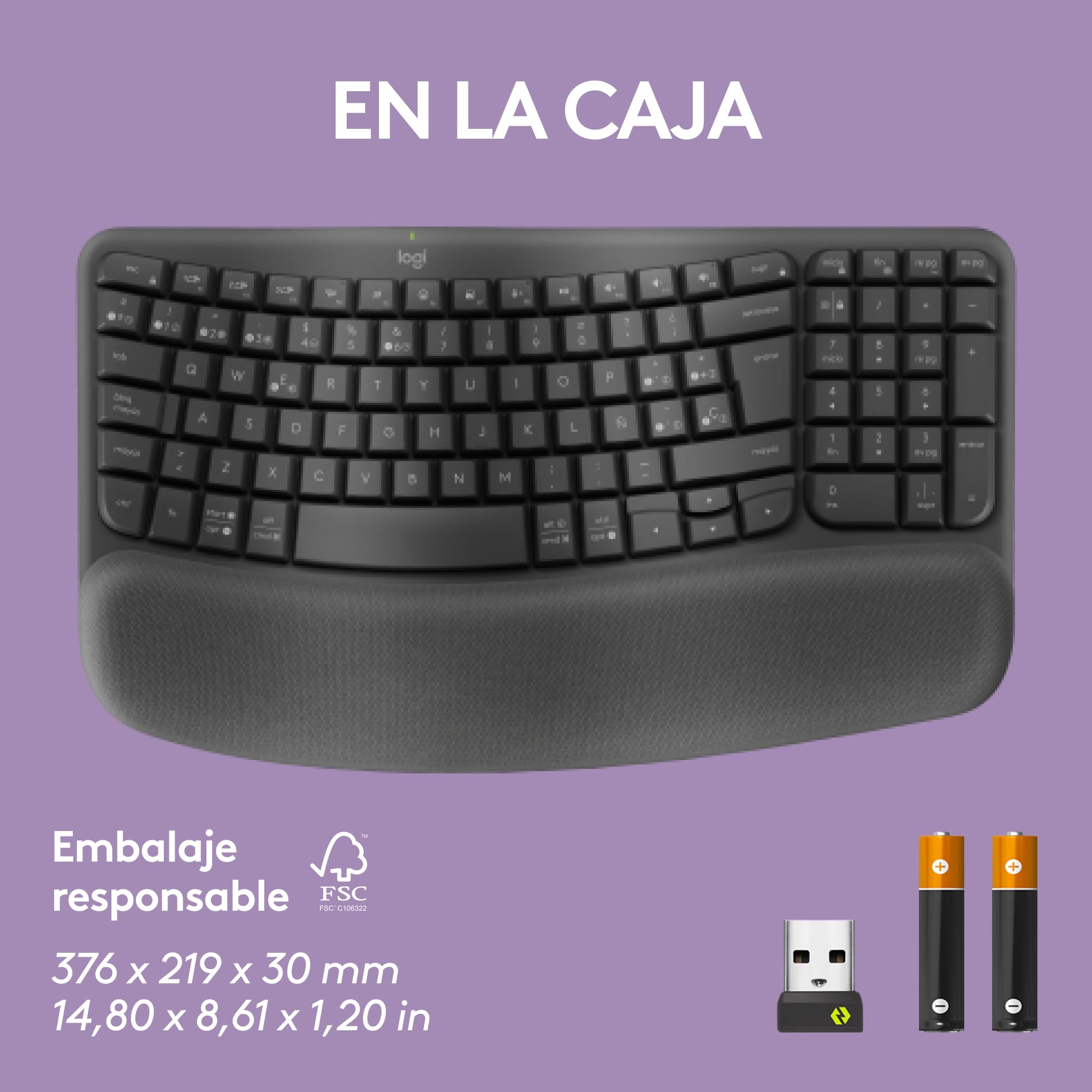 Logitech Wave Keys, teclado ergonómico inalámbrico con reposamuñecas acolchado, escritura cómoda, natural, Easy-Switch, Bluetooth, Logi Bolt, multisistema operativo, Windows/Mac,QWERTY Español-Grafito