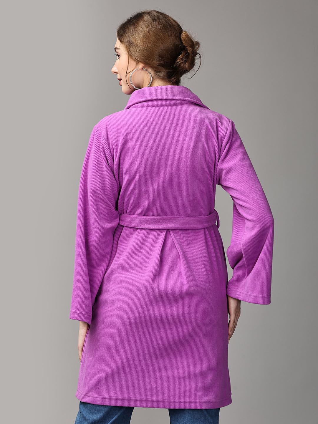 The Mom Store Women's Poly-Corduroy Maternity Trench Coat Full Sleeves Pre and Post Pregnancy Wear Winter Jacket (Lavender_M) 2