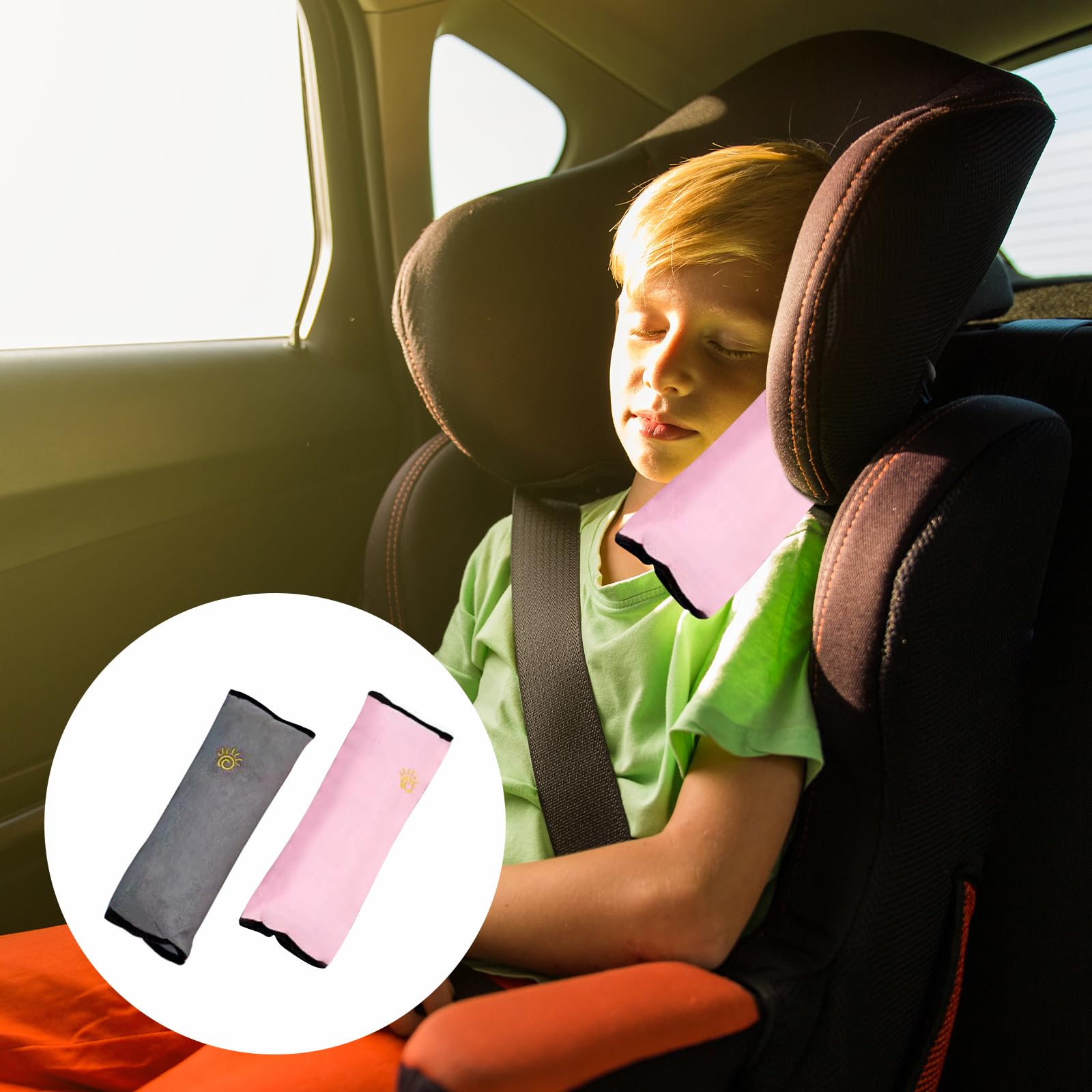 2 protezioni per cinture per bambini, imbottiture per cinture per auto, rimovibili, adatte per l'uso durante le uscite e i viaggi e durante il sonno dei bambini (rosa + grigio)