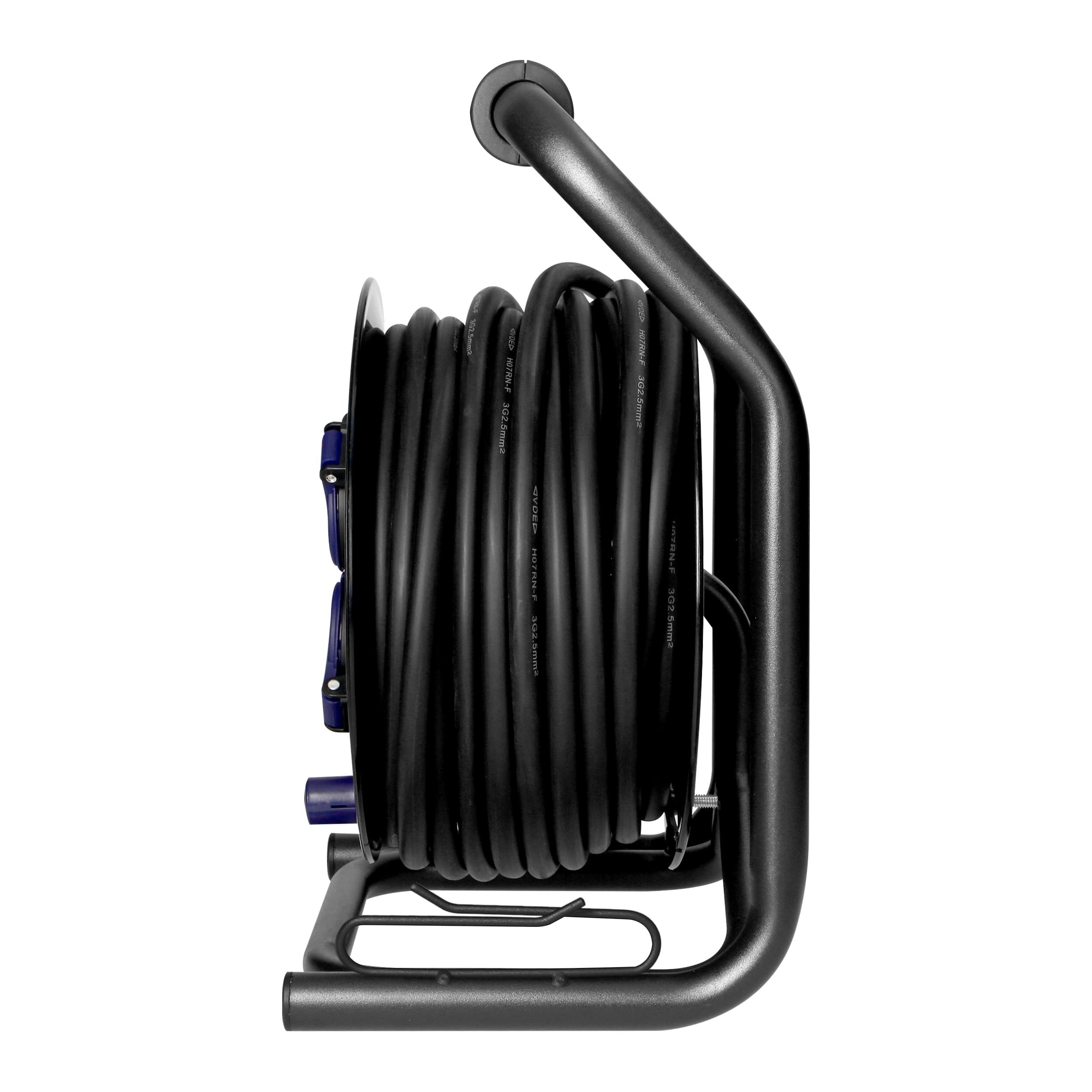Przedłużacz Bębnowy 40m - 4 Gniazda ze Stykiem Ochronnym - Bolec (typ E) Olejoodporny Kabel H07RN-F 3 x 2,5 mm² Wyłącznik Termiczny System Anti-Twist Stojak Cube Ogród Warsztat Garaż IP44