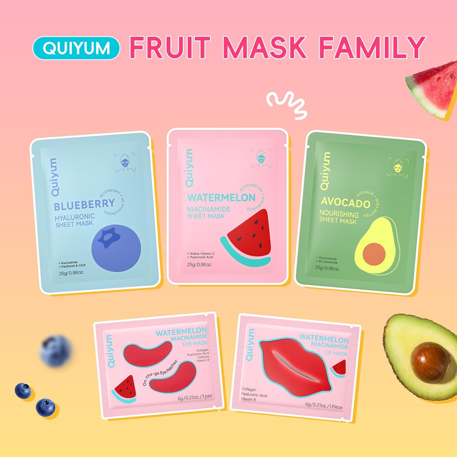 Fruit Skincare Mask Set - Eye + Lip + Face Repair Combo (32 PCS), for Women & Teen, Natural Ingredients with Niacinamide & Hyaluronic Acid, Spa-Like at Home, Moisturize, Soothe, Christmas Gift - Image 8