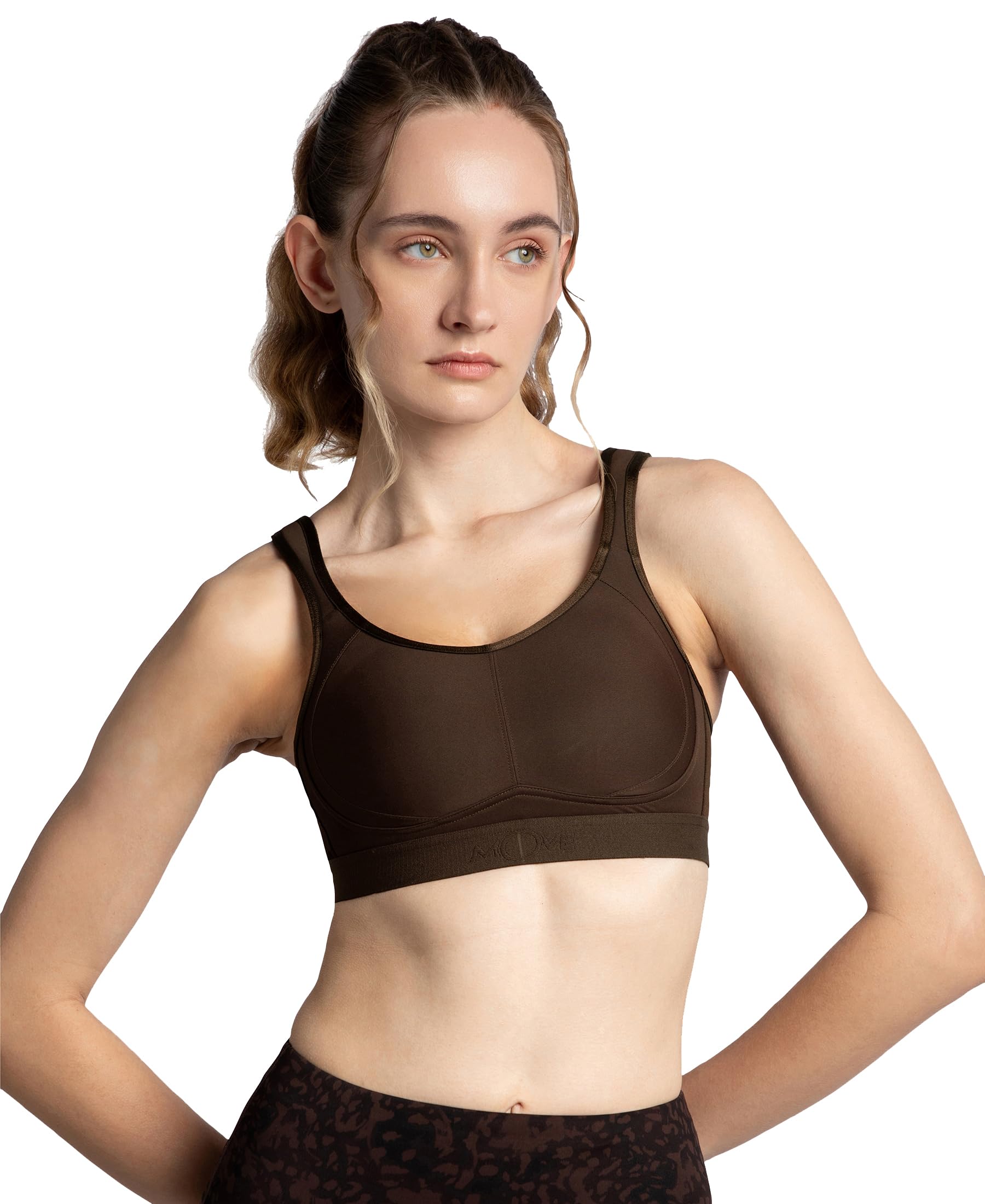 MI11 Women's Wirefree Non Padded Plus Size Microfiber Elastane Stretch Full Coverage Sports Bra with StayDry Treatment Coffee-image-28