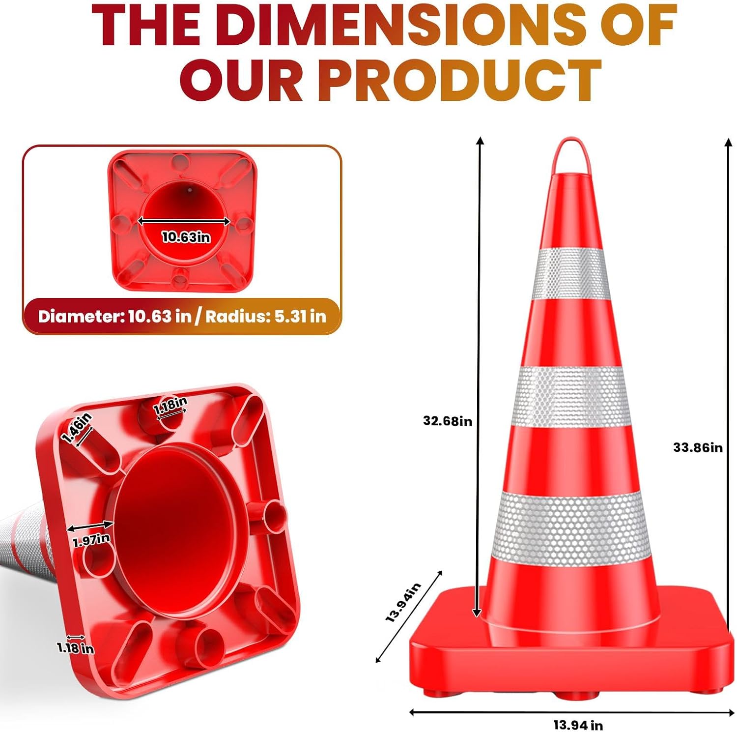 36 Inch 12 Pack Parking Safety Cones, Orange Cones with High Resilience & Quick Rebound, Traffic Cones Made of All-Weather PVC, Construction Cones for Road Hazards, Athletic Fields