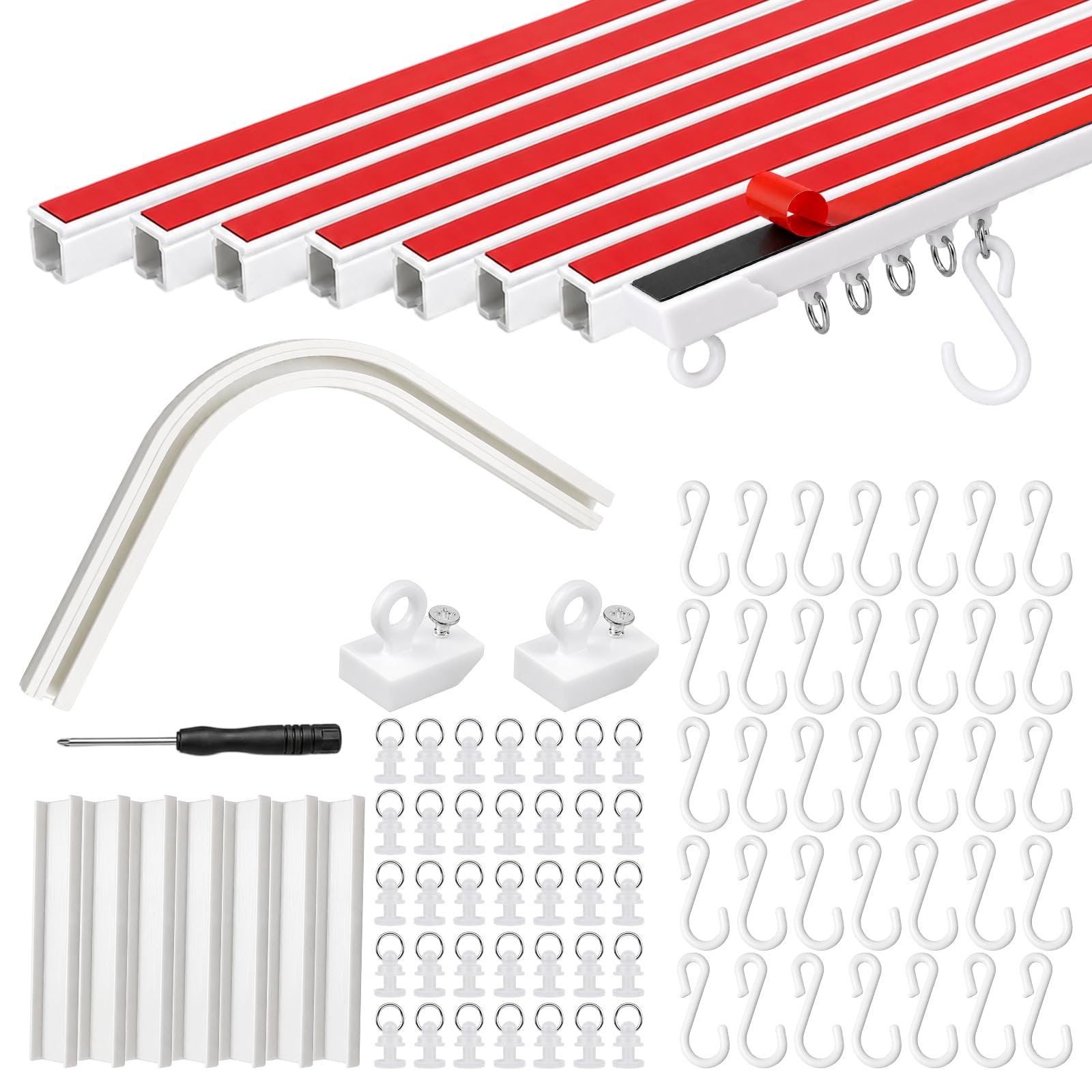 3MSelf Adhesive Curtain Track,With Installation Accessories and Screwdriver,No Need to Drill,Ceiling Curtain Rod,Easy to install curtain rails for Smooth Ceiling or Wall,Closets,Door and Window Frames