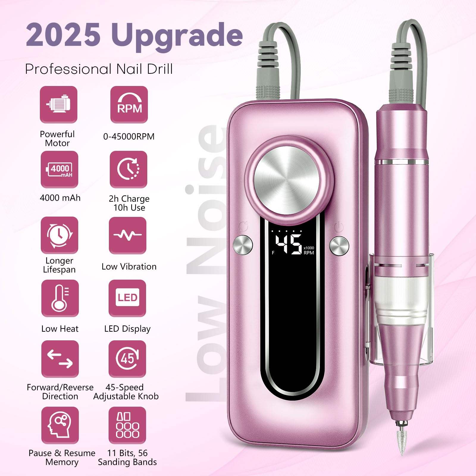 TUOBEO Nagelbohrer, elektrisches Nagelfeilen-Set, 45000 U/min, professionelles Efile-Nagelset, kabellos, tragbar, wiederaufladbar, Acryl-Gel-Nagellackentferner, Maschine, Pediküre, Maniküre-Werkzeug