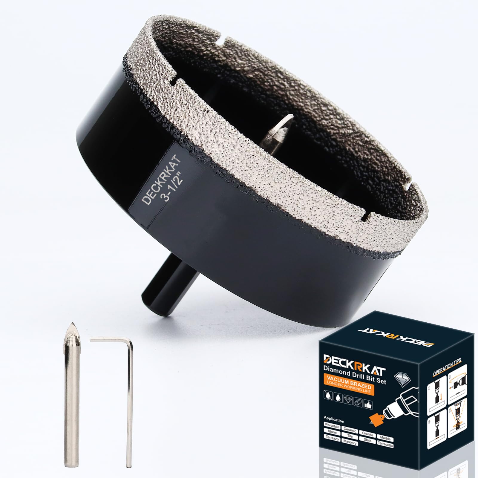 3-1/2 inch Diamond Hole-Saw Bits with Pilot Drill Bit -3-1/2" Diamond Tipped Tile Hole Saws with Guiding Bit Accurate Drilling for Porcelain Tile