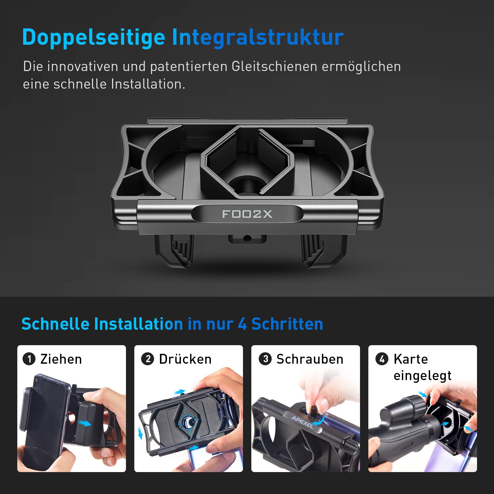 APEXEL Aktualisierung Universal Handy Adapter mit Fernauslöser,360°Drehung Kompatibel mit Fernglas Binoculars Monokular und Mikroskop,Teleskop Adapter für Mobiltelefone mit Breiten von 66~95 mm