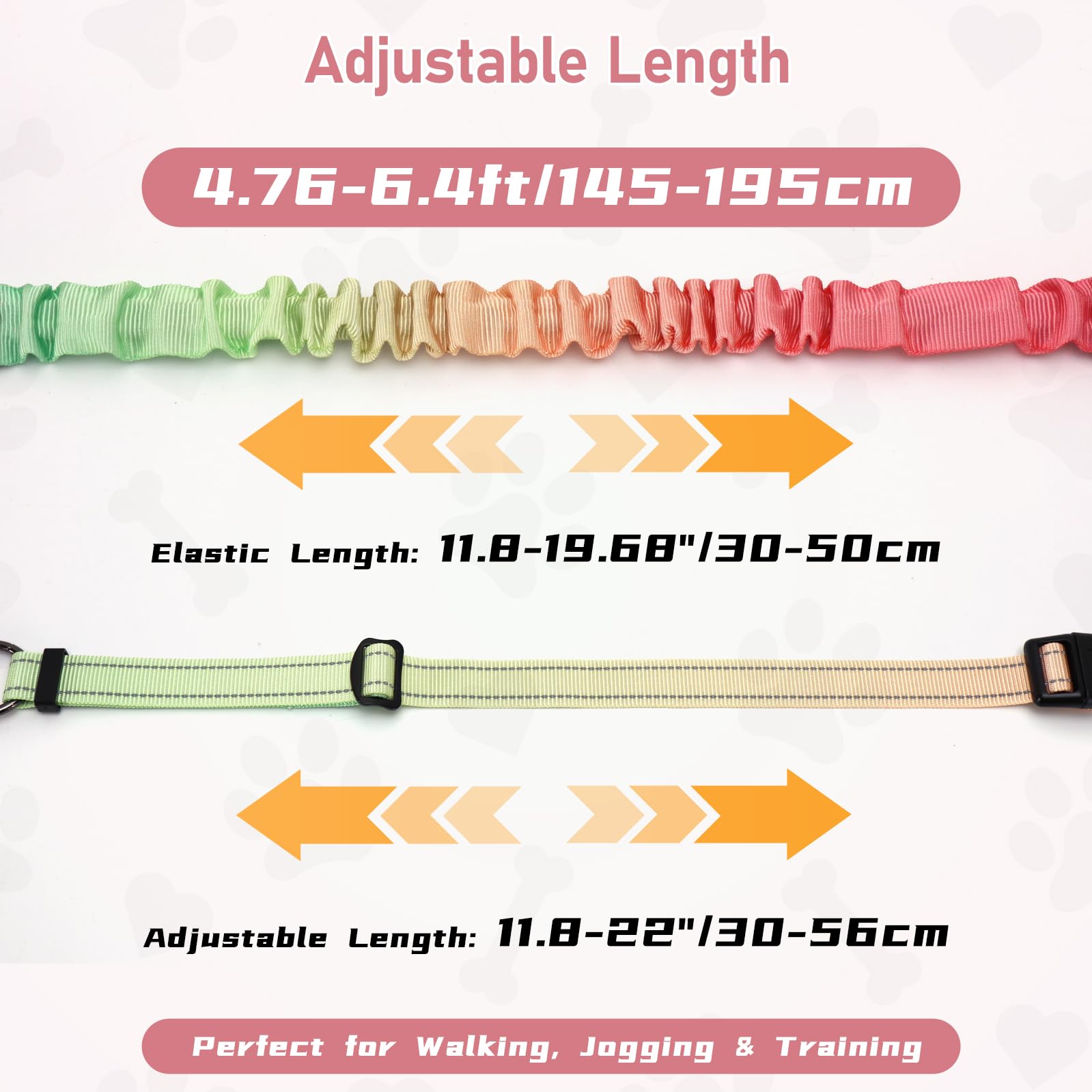 Laisse élastique rétractable mains libres à double poignée avec bordure réfléchissante, ceinture réglable pour promener le chien, course à pied, randonnée – Laisse en nylon durable pour chiens