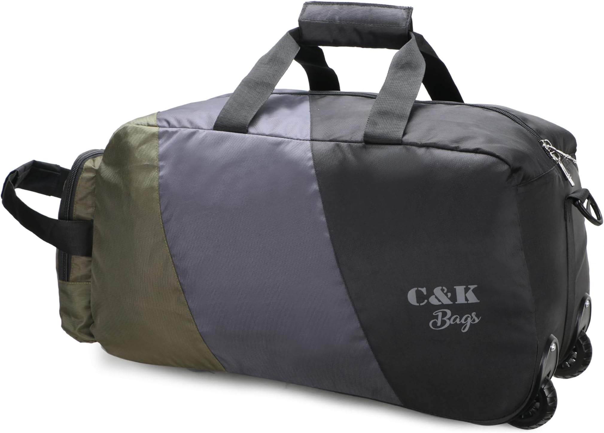 Military Color Outdoor Clothing 50 litres Travel Foldable Spacious Duffle Bag with Wheels Lightweight Trolley with Space Saver Self Storage Luggage Bag for Men and Women 202