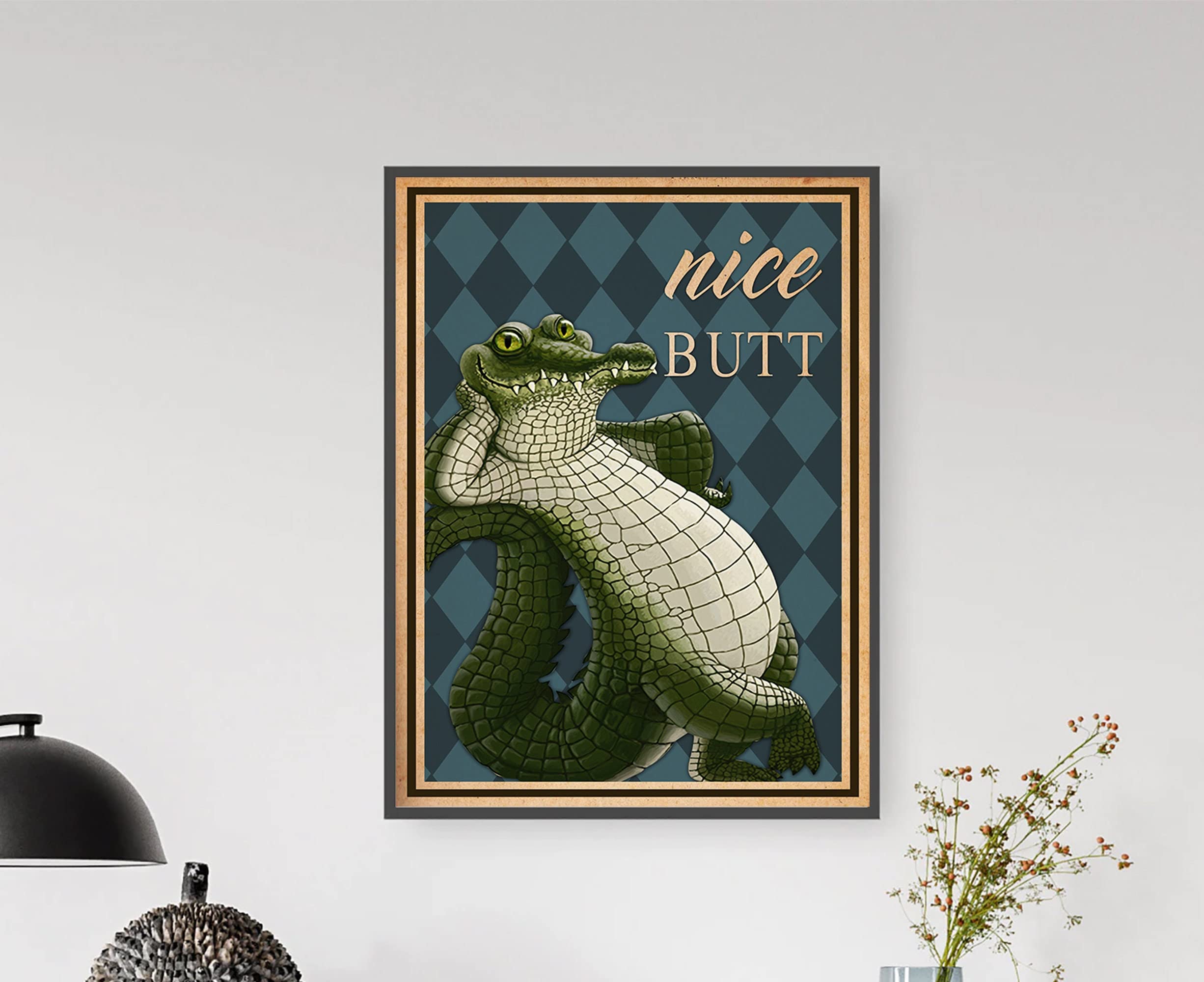 Retro Metal Tin Sign 8 X 12 Inches Nice Butt Vintage Poster Funny Crocodile Nice Butt Poster Animal Nice Butt Poster Crocodile Nice Bat Bathroom Decor Funny Wall Decor Nostalgic Art Decor Gift
