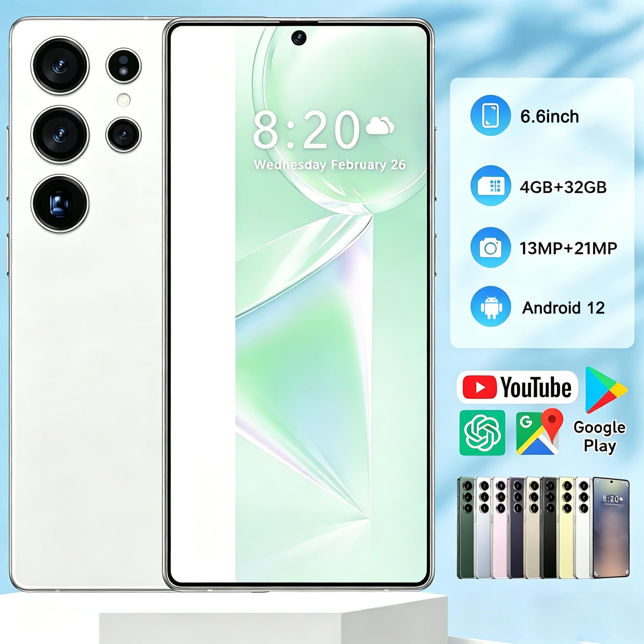 Smartphone 4G Desbloqueado | Pantalla Perforada HD de 6,75 Pulgadas, 4 GB+32 GB (Ampliable a 256 GB), cámara de 13 MP+21 MP, Android 12, reconocimiento Facial, OTG (Black)