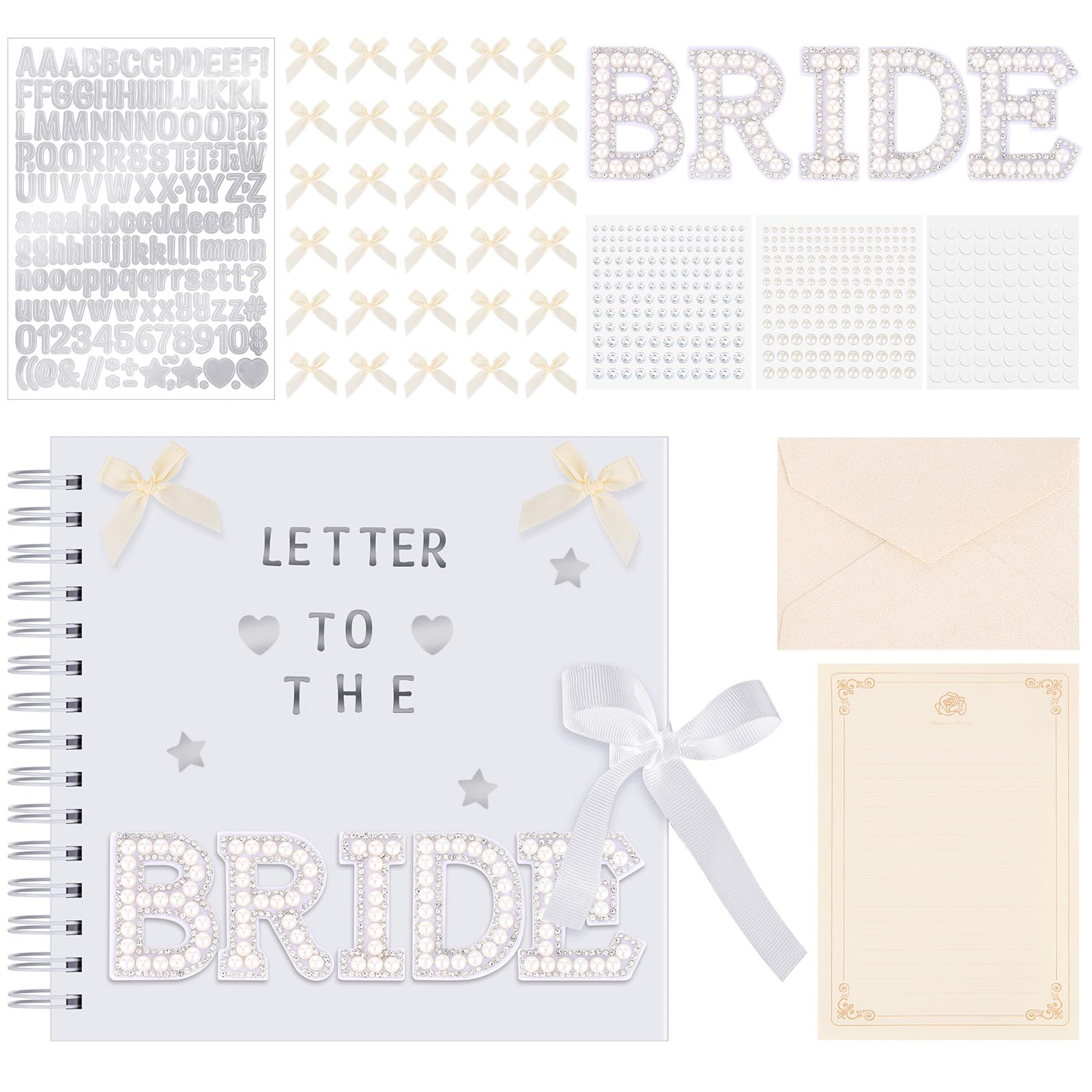 Album photo To The Bride blanc pour scrapbooking de mariage avec stickers nacrés et nœuds