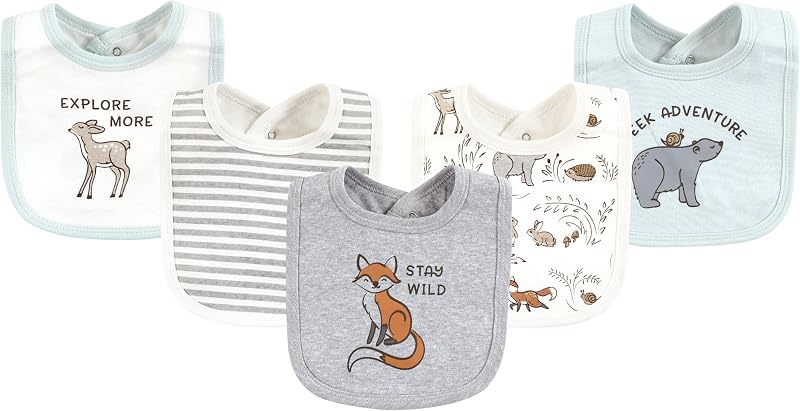 Touched by Nature Baberos unisex de algodón orgánico para bebé, Dreamy Woodland, talla única