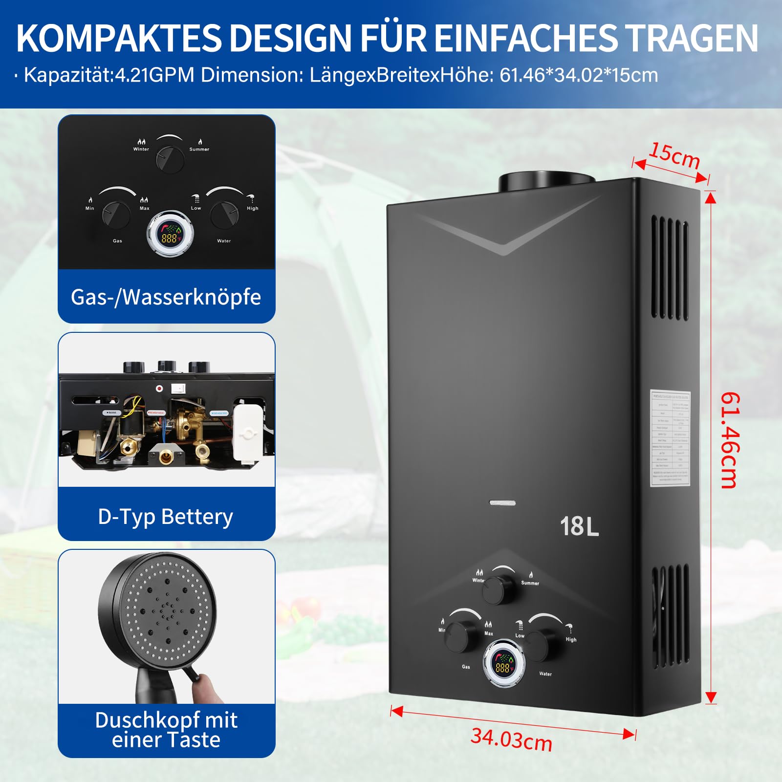 Chauffe-eau instantané au gaz pour camping-car – Compact, efficace et mobile