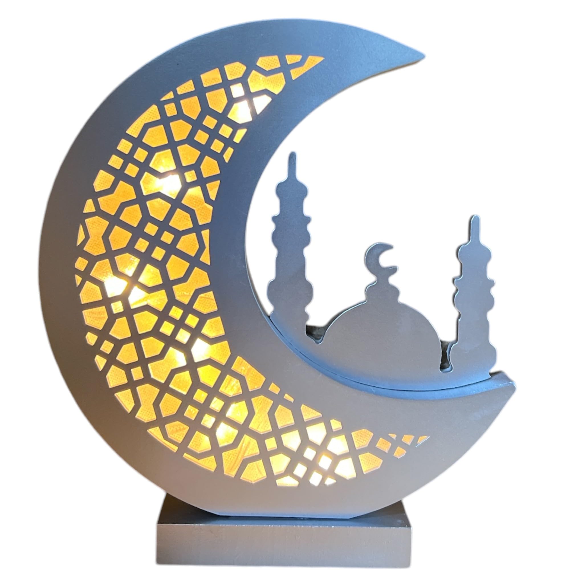 eMart4U Eid Gift Crescent Moon Lamp Decor - Cordless Design for Bedroom, Living Room, Office, Nursery, Silver Moon Masjid Home Décor, 10.25”x8”