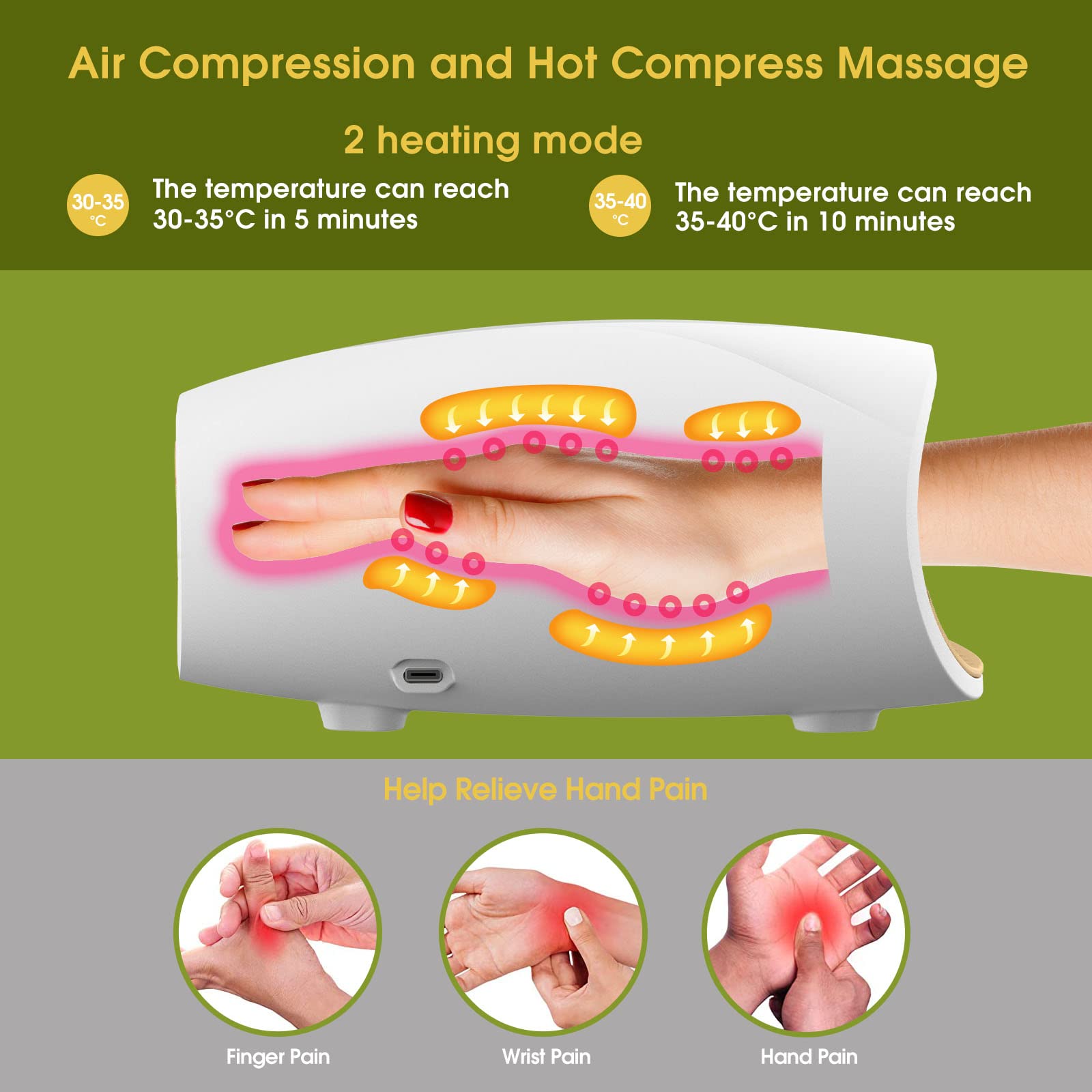 Cotsoco Massaggiatore Mani Senza Fili Con Calore, Massaggiatore Per Digitopressione Senza Fili Con Compressione/Ricaricabile Per Artrite