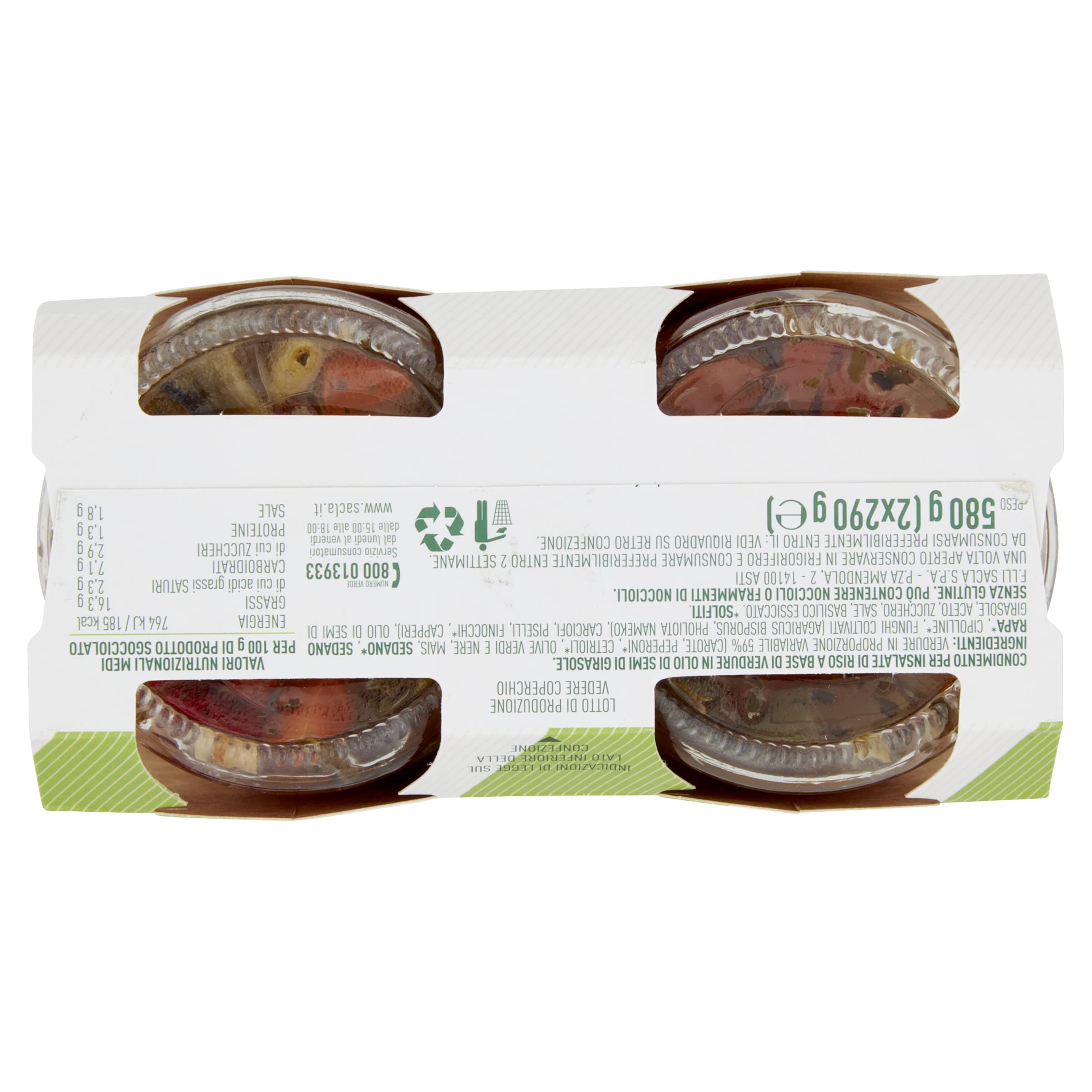 Saclà, Condiverde Riso Classico Duo, Condimento di Mix di Verdure per Insalata di Riso e altri Cereali, Vaso Vetro, 2x290g, Confezione da 6 pezzi