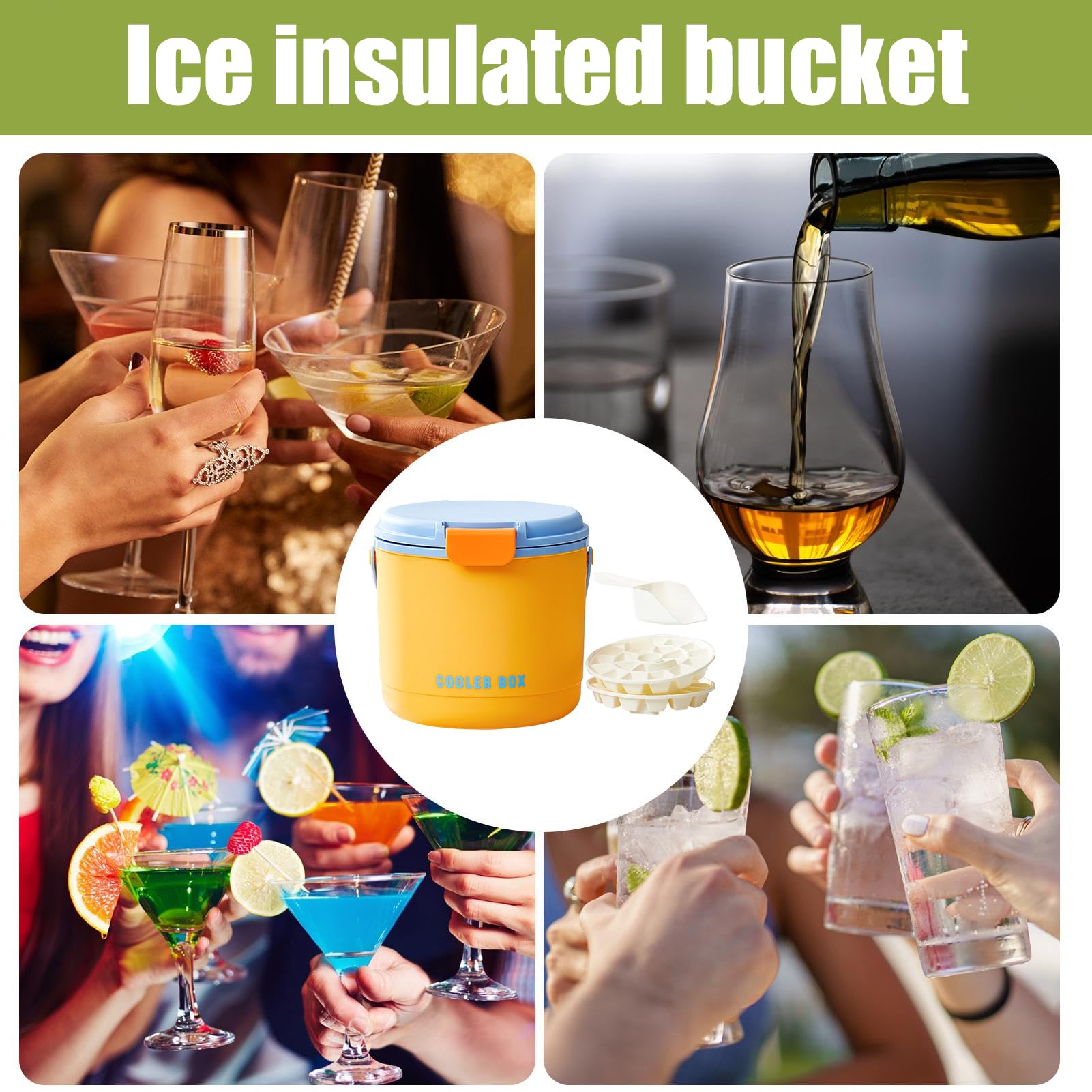 Bucket Ice - Cooler isolato con coperchio | Bottiglie di birra Chiller bucket | Accessorio refrigerante | Camping Beverage Refeshner | Bere accessori più freddi per picnic, barbecue all'aperto
