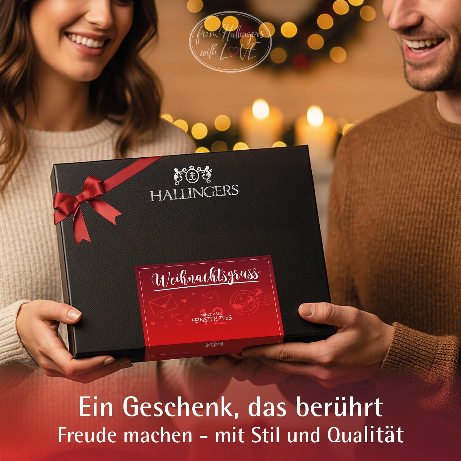 Hallingers Genuss Manufaktur Tee Weihnachts-Geschenk-Set - 12 Sorten premium loser Tee Probierset in edler Geschenkbox mit Rezept-Booklet ""Weihnachtsgruß"", Weihnachten für Frauen Männer