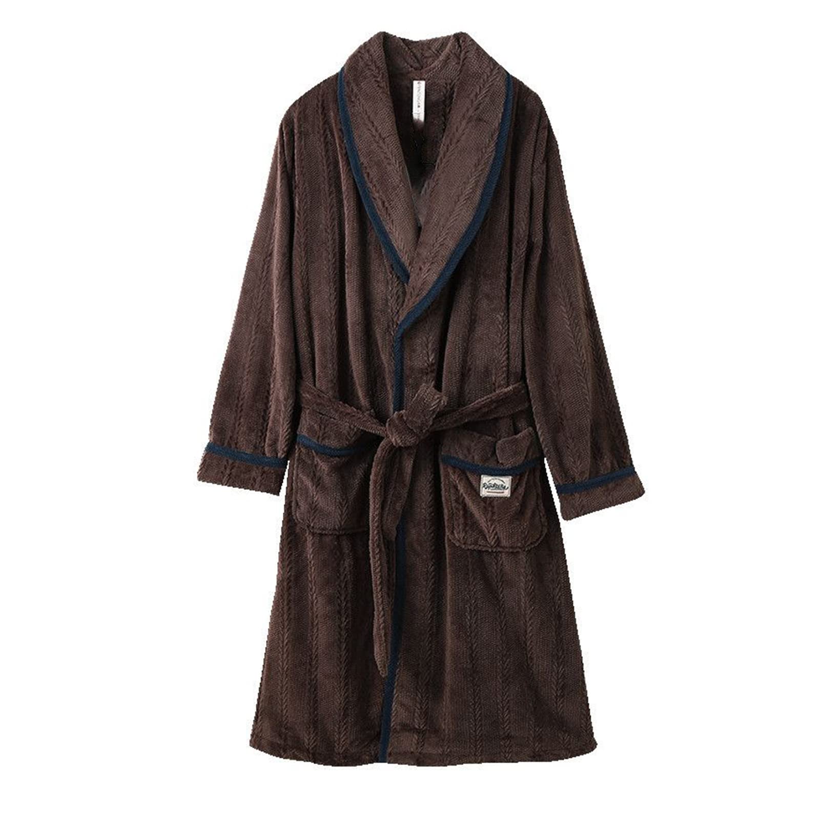 Lchyg Men's Brown Shawl Collar Thicken Fleece Nightgown Big And Tall Long Bathrobe Homewear Spa Robe,,Xl