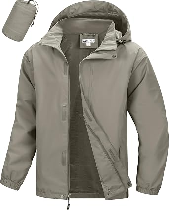33,000ft Mens Waterproof Rain Jacket Packable Lightweight Hood Rain Shell