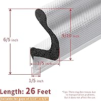 Vista 6 de Tira de sellado de puerta de alcance de 26 pies de largo, burlete de repuesto en forma de V para aislamiento de marco de puerta, fácil de cortar a