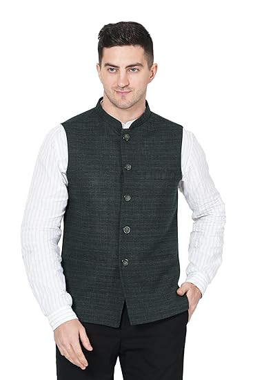 Men's Woolen Festive Jacket | Traditional Woolen Check Jacket Waistcoat | Classic Ethnic Sleeveless Coat for Formal | Waistcoat for Boys & Mens