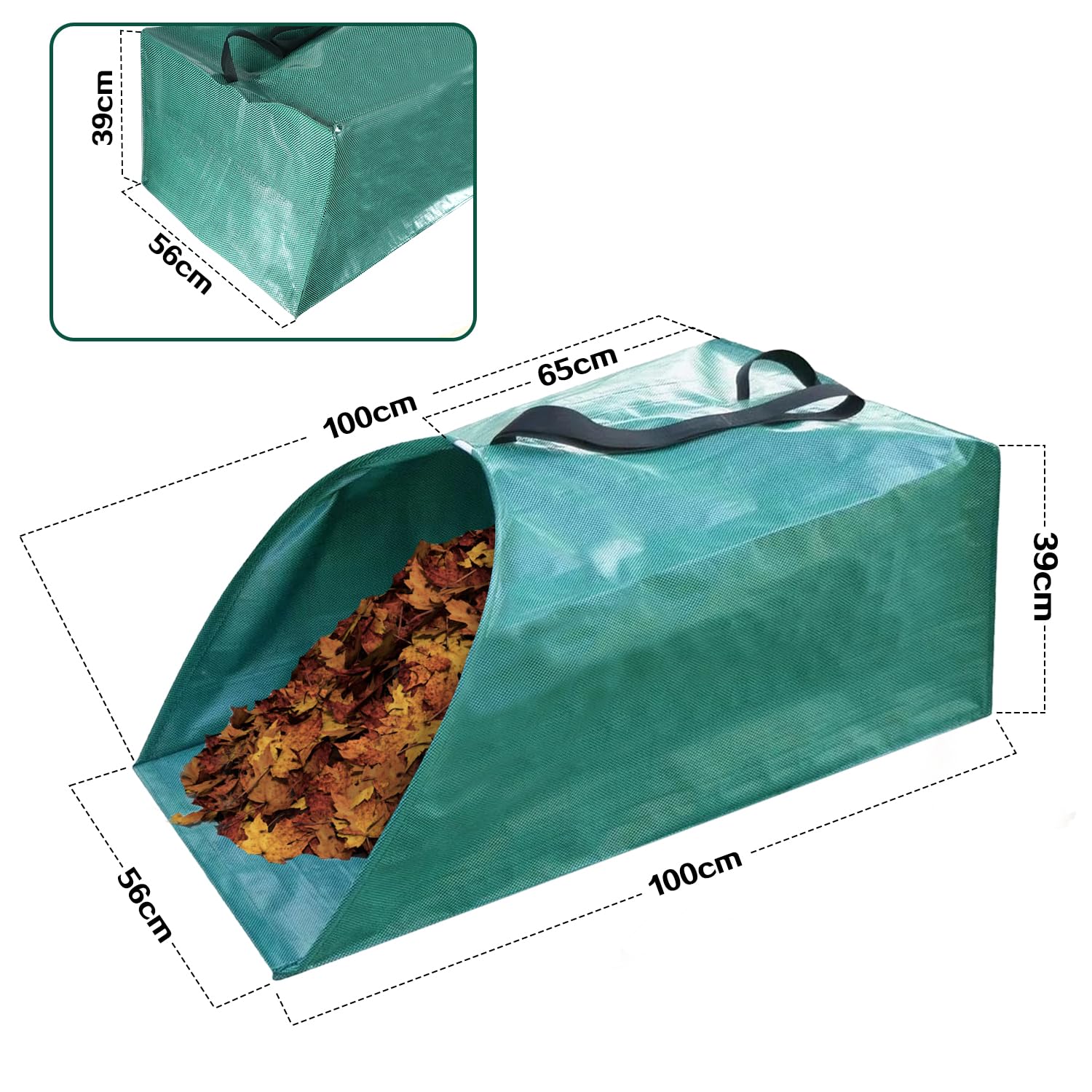 Singwow Kehrschaufel-Typ Gartenabfallsack 200L x 2, wiederverwendbar, Laubsammler, robuster Gartensack, Laubsack mit Griffen (Kehrschaufel 200L)