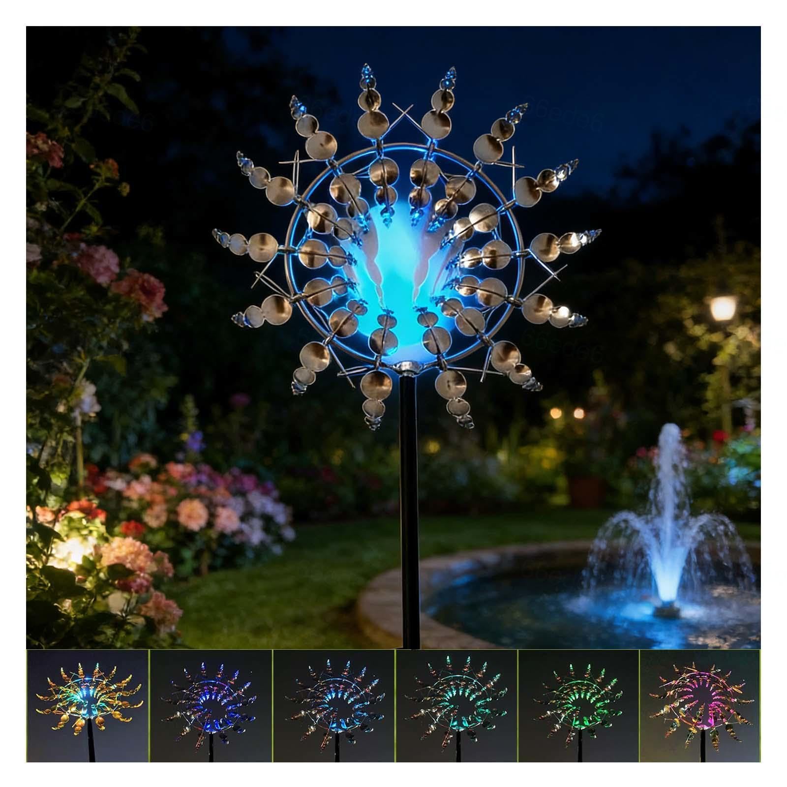 Solarny magiczny metalowy wiatrak, wiatrak ogrodowy 360°, wiatrak kinetyczny, wiatrak 34 x 180 cm, srebrny