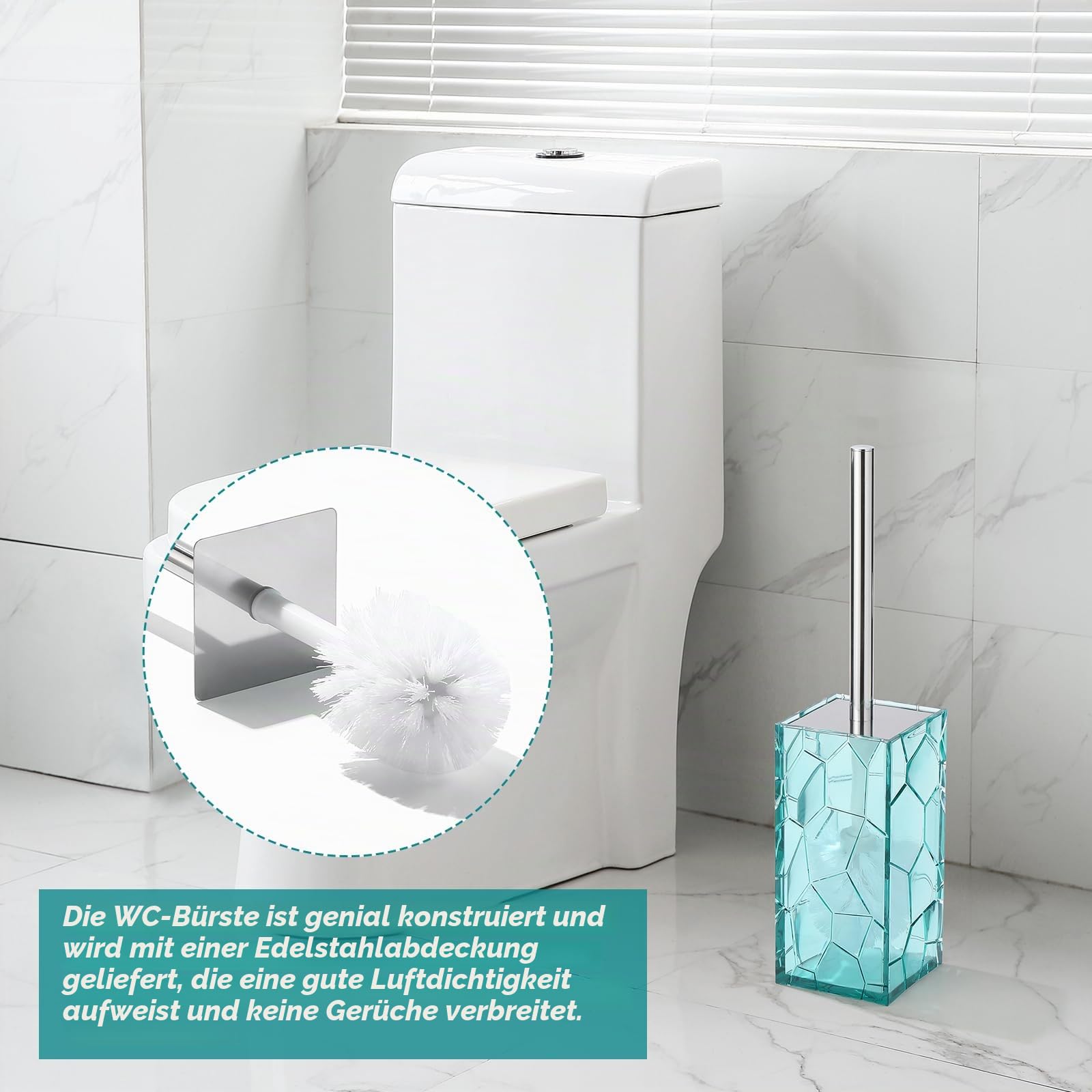 Transparentes Acryl-Badezimmerzubehör-Set – langlebig, rostfrei, transparentes Design – inklusive Seifenspender, Zahnbürstenhalter, Becher, Seifenschale und Toilettenbürste, 5-teilig (Blaugrün)