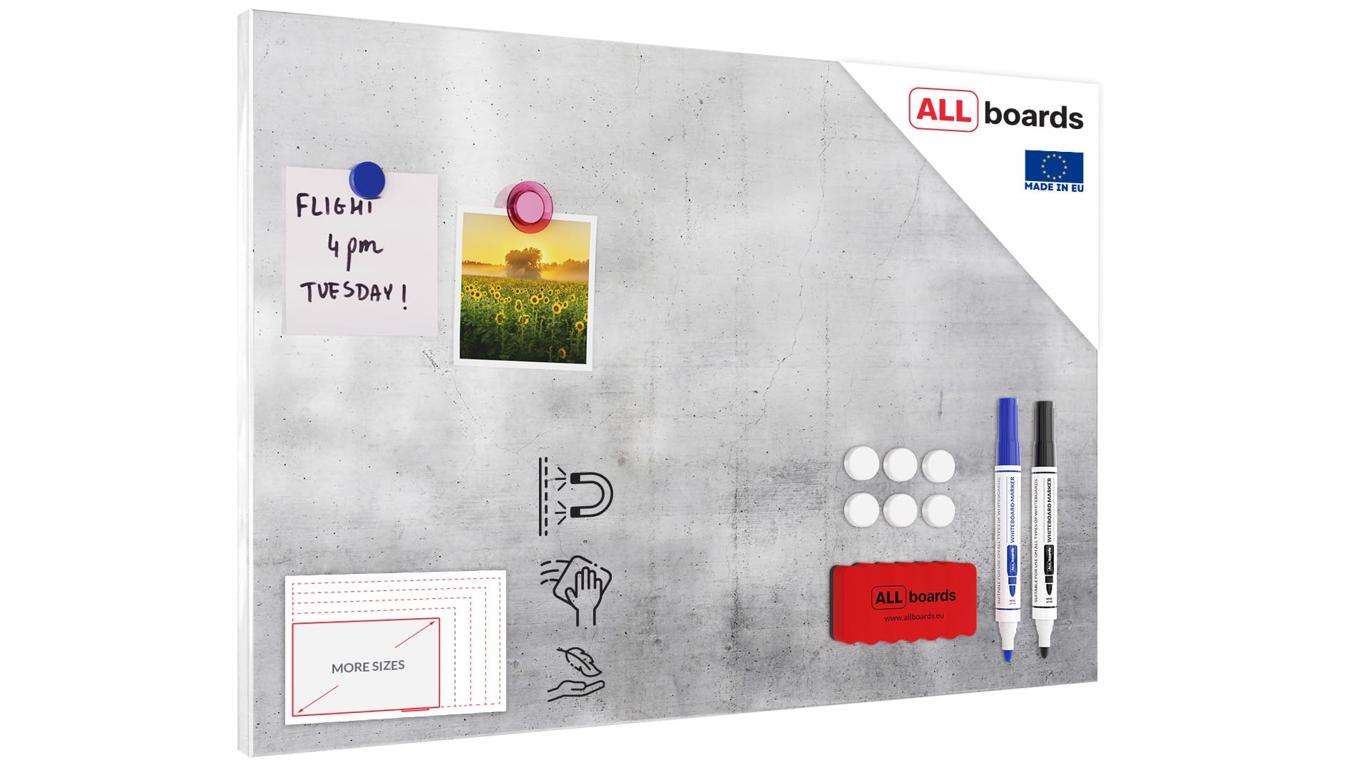 ALLboards Magnetic METALboards, Cement Concrete 60×40 cm + a Set of Accessories Included — image 1