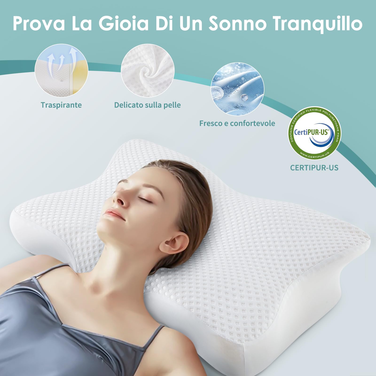 Cuscino Cervicale per Dormire,Cuscino Ergonomico Memory Foam Cervicale,Cuscino Posturale Antirussamento,Adatto a Chi Dorme sul Fianco,Sulla Schiena o Sullo Stomaco,Federa Rimovibile