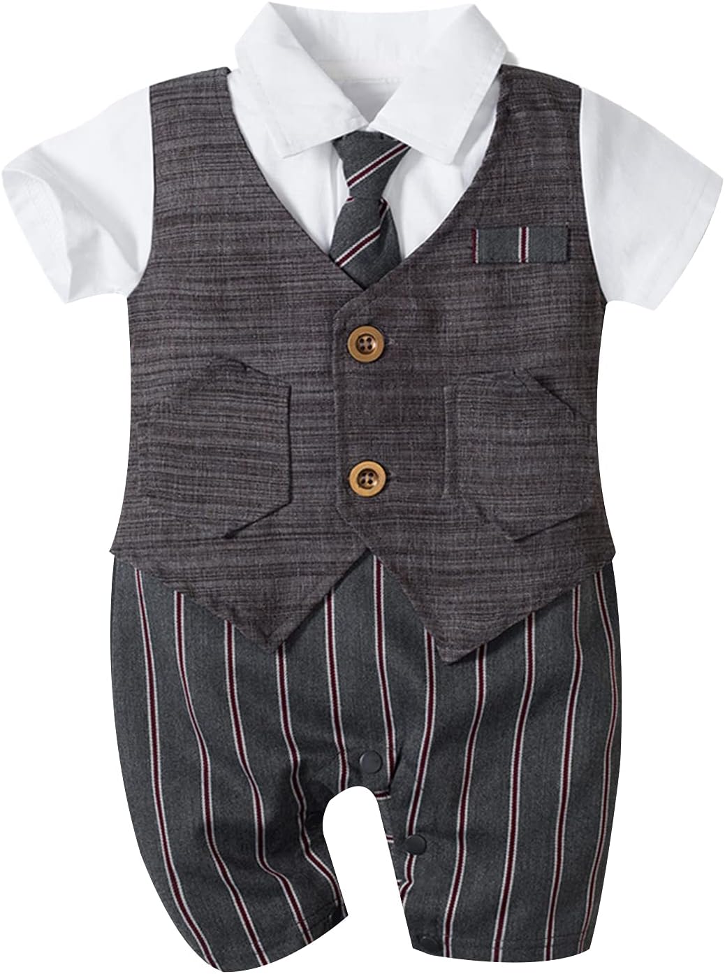 Baby Boys Baptism Christening Outfit Bowtie Romper Wedding Tuxedo Suit Ring Bearer One Piece Jumpsuit Waistcoat Set