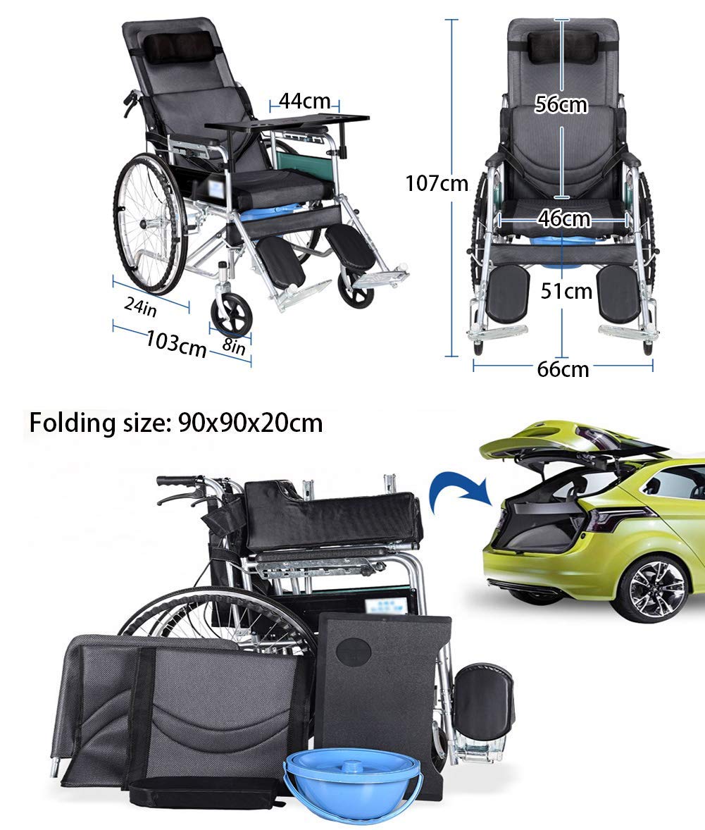 Silla de ruedas con reposacabezas, silla de ruedas eléctrica plegable y ligera, protección antimicrobiana, silla de transporte plegable es portátil, ruedas traseras grandes de 24 pulgadas,