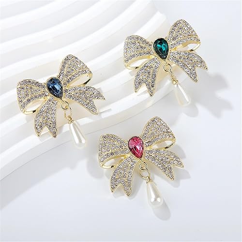 Miniatura 5 de coadipress Broche de lazo de perlas para mujer, brillantes diamantes de imitación de cristal con lazo, alfileres de cinta, ropa elegante, accesorios