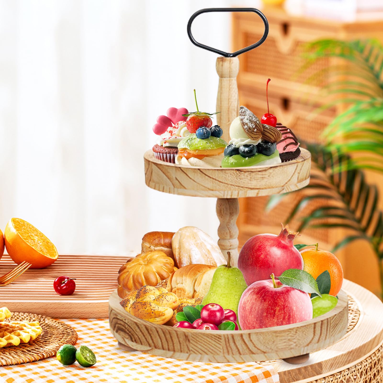 Obst Etagere 2 Etagen, Etagere Tortenständer, Cupcake Ständer Aus Holz, Holztablett Deko Tablett, Tortenständer 2 Etagen Holz, Für Obst Aufbewahrung, Muffins Und Cupcakes Küche, Haushalt & Wohnen