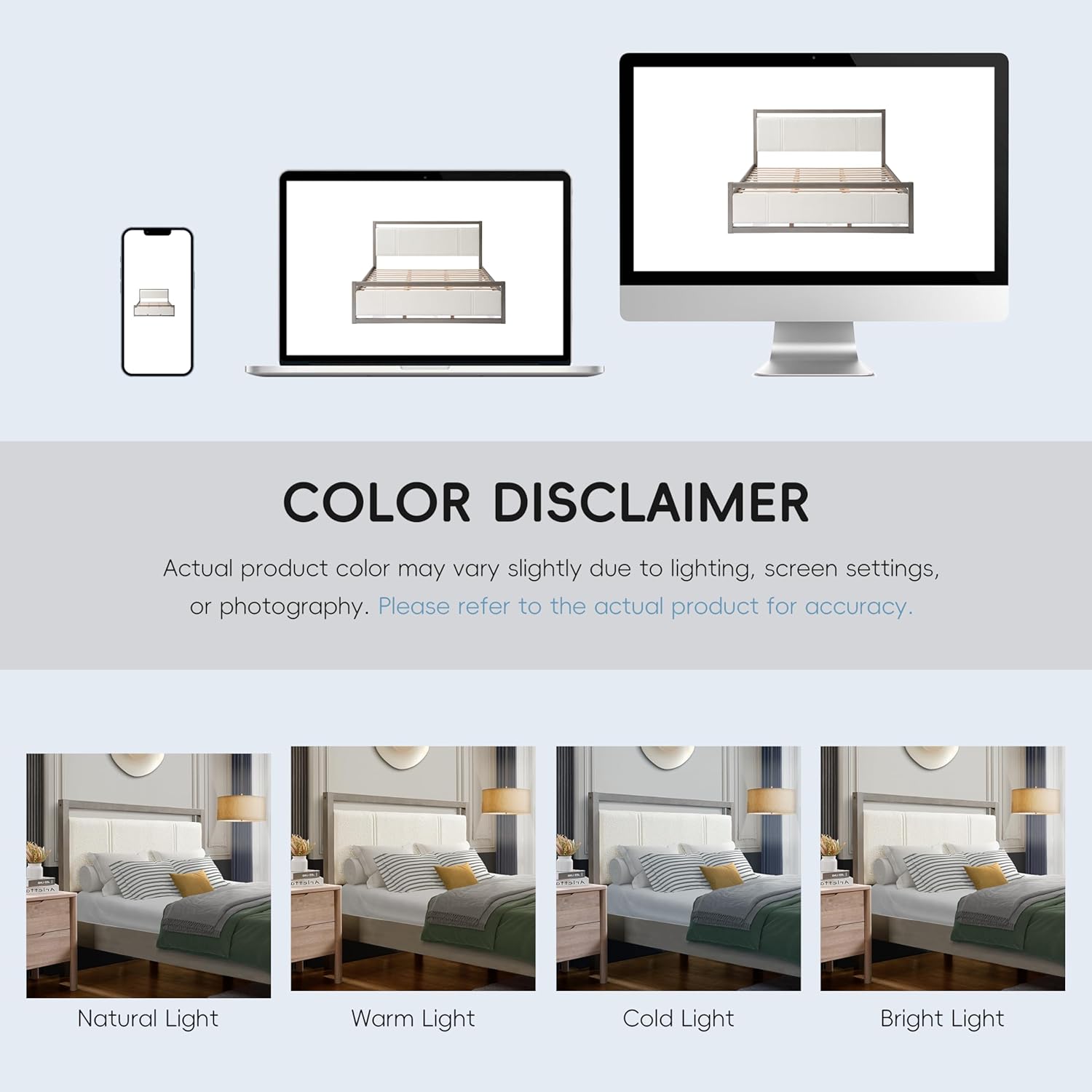 Christopher Knight Home Ruby King Size Platform Bed Frame, Ivory Boucle Fabric Upholstered Headboard and Footboard, Wood Bed Support and Slat, Fully Mattress Foundation, No Box Spring Needed, Gray