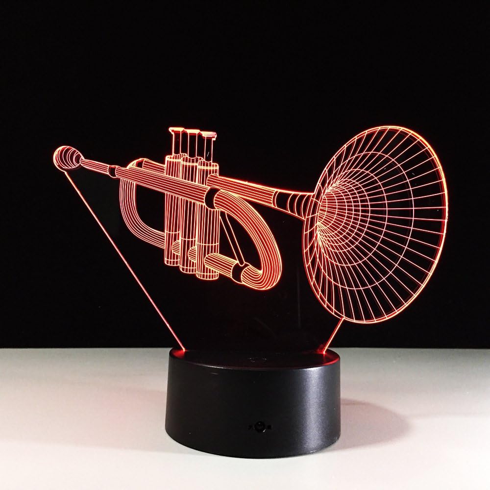 Trumpet Shape 3D Optical Illusion Lamp 7 Colors Change Timing Remote Control and Touch Button LED Table Desk Lamp for Home Bedroom Decoration