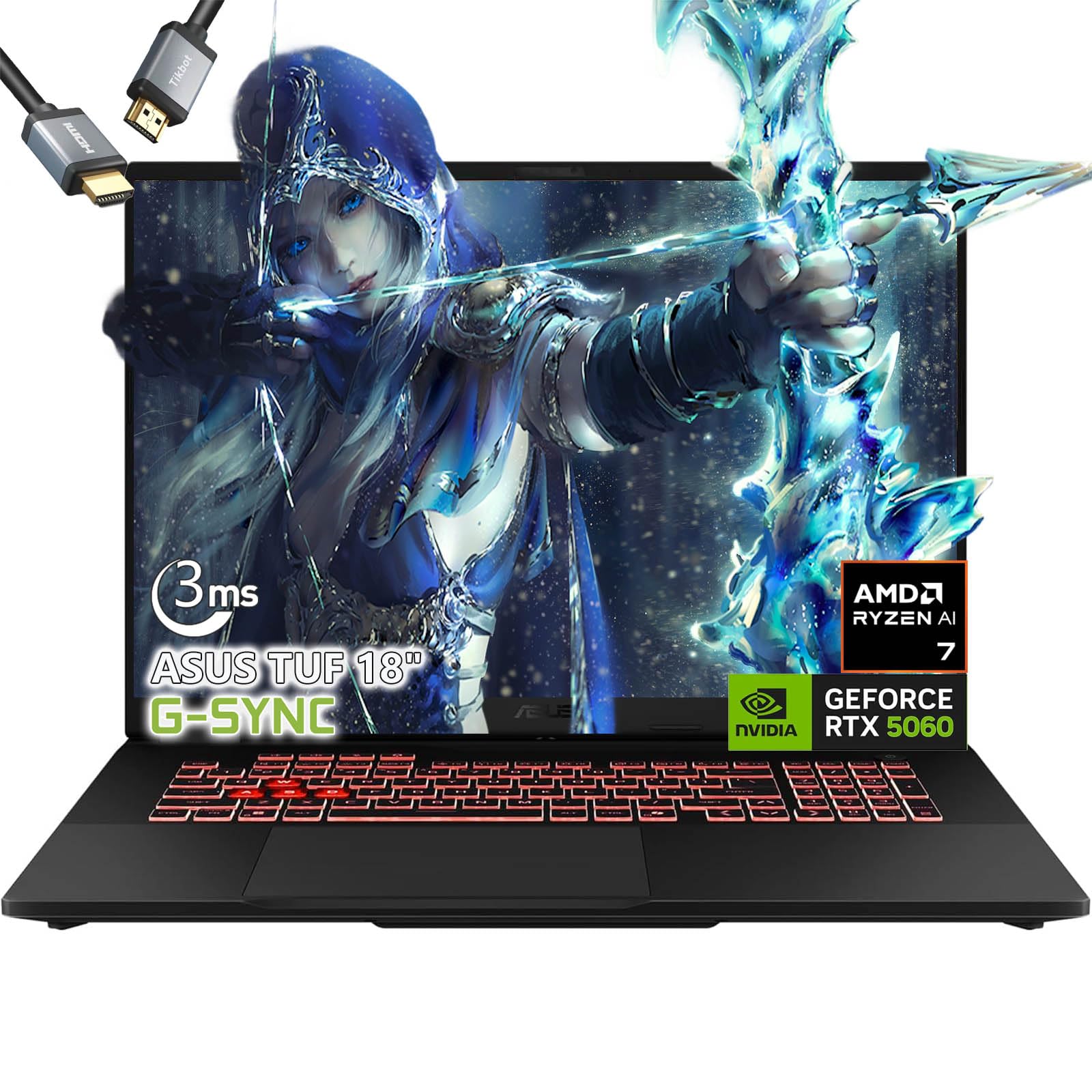 ASUS TUF A18 Gaming Laptop - AMD Ryzen 7 260 Beat i9-13905H - NVIDIA RTX 5060-64GB RAM -2TB SSD -18" WUXGA Display - RGB Backlit Keyboard -Windows 11