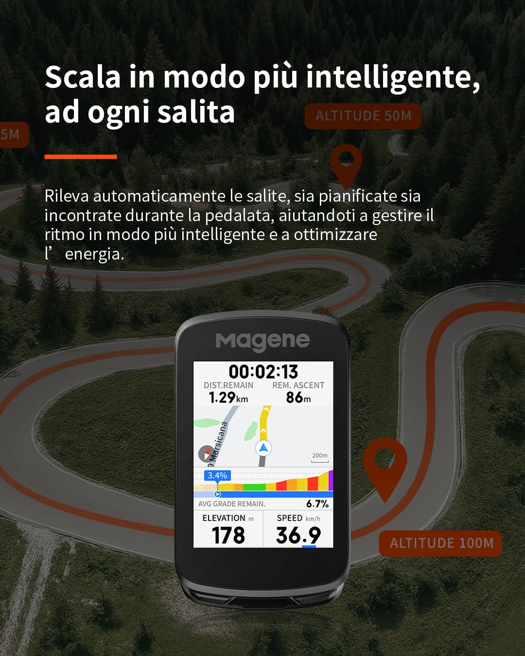 Magene C606 V2/C606 Ciclocomputer, Multi-Scenario ClimbPro, Trasferimento dati Wi-Fi e Bluetooth, Ripianificazione percorso, Visualizzazione dati personalizzabile