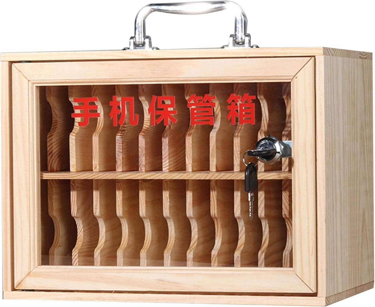 Wall Mounted Mobile Phone Locker with Lockable Safe Box - Ideal for Factories, Offices, Schools & Student Exams - 24 Compartments, Stylish Wood Finish