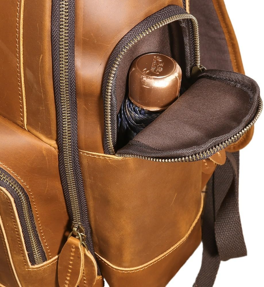 Vintage Genuine Leather 15.6" Laptop Backpack For Men Cowhide Hiking Camping Rucksack Business Travel Daypacks (Brown)