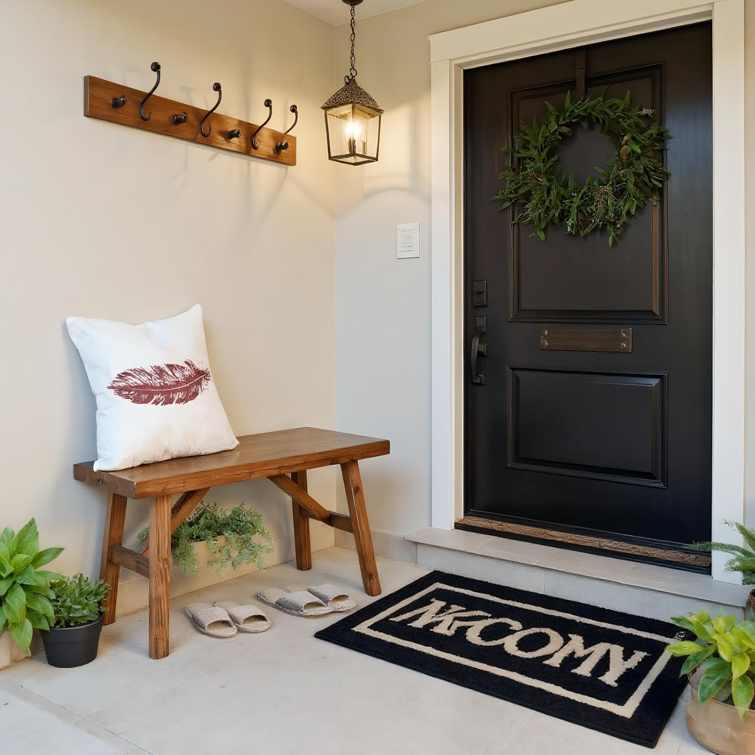 FUIN 30" Solid Wood Farmhouse Bench - Rustic Entryway, Living & Dining Room Seating, Natural Finish