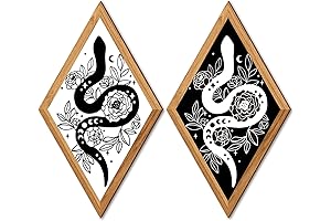 2 Pieces Black and White Floral Moon Snake Wall Decor Rustic Witchy...